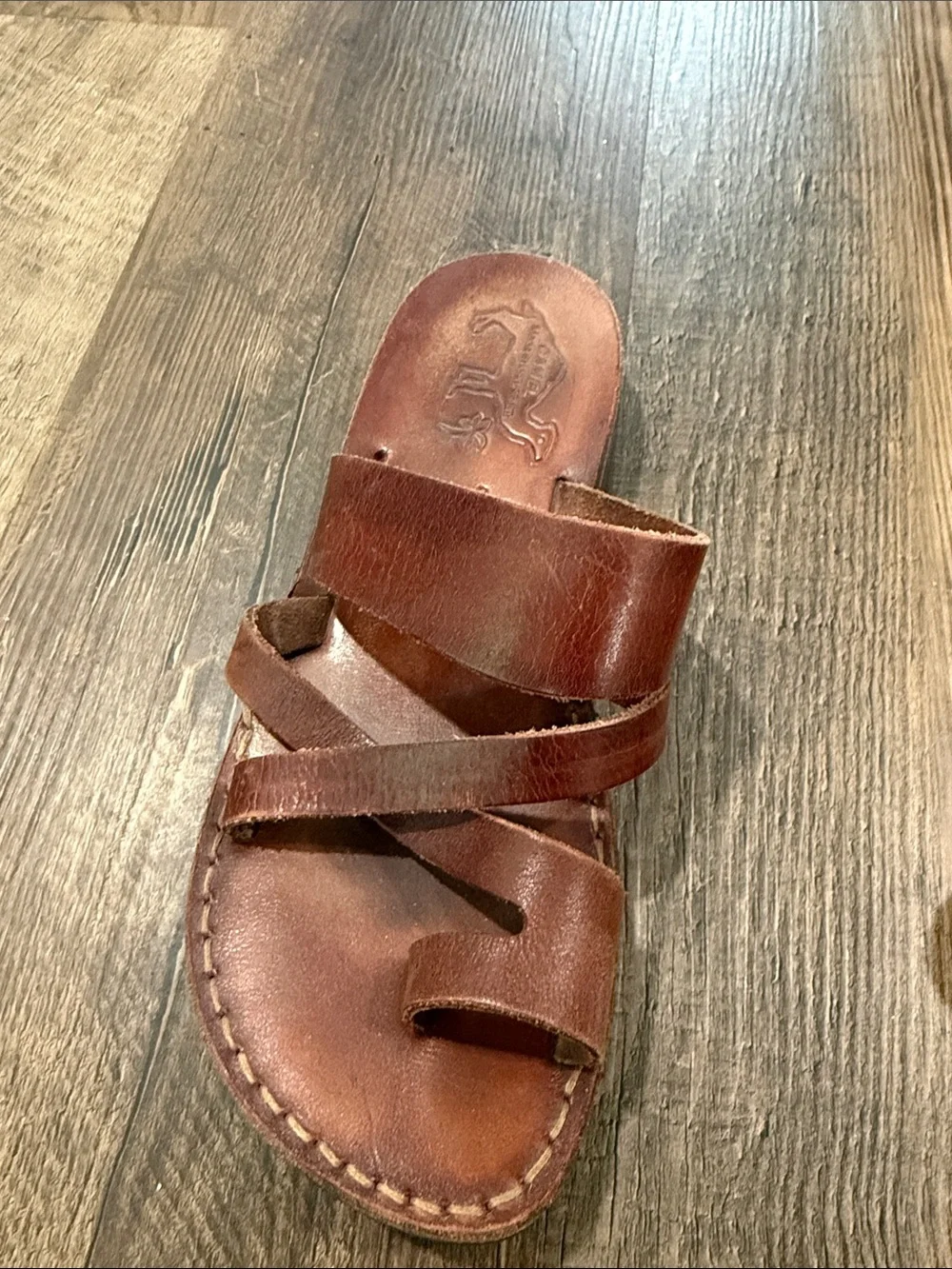 Brown Leather Dual-Strap Slide Sandals EU 40/USA 9